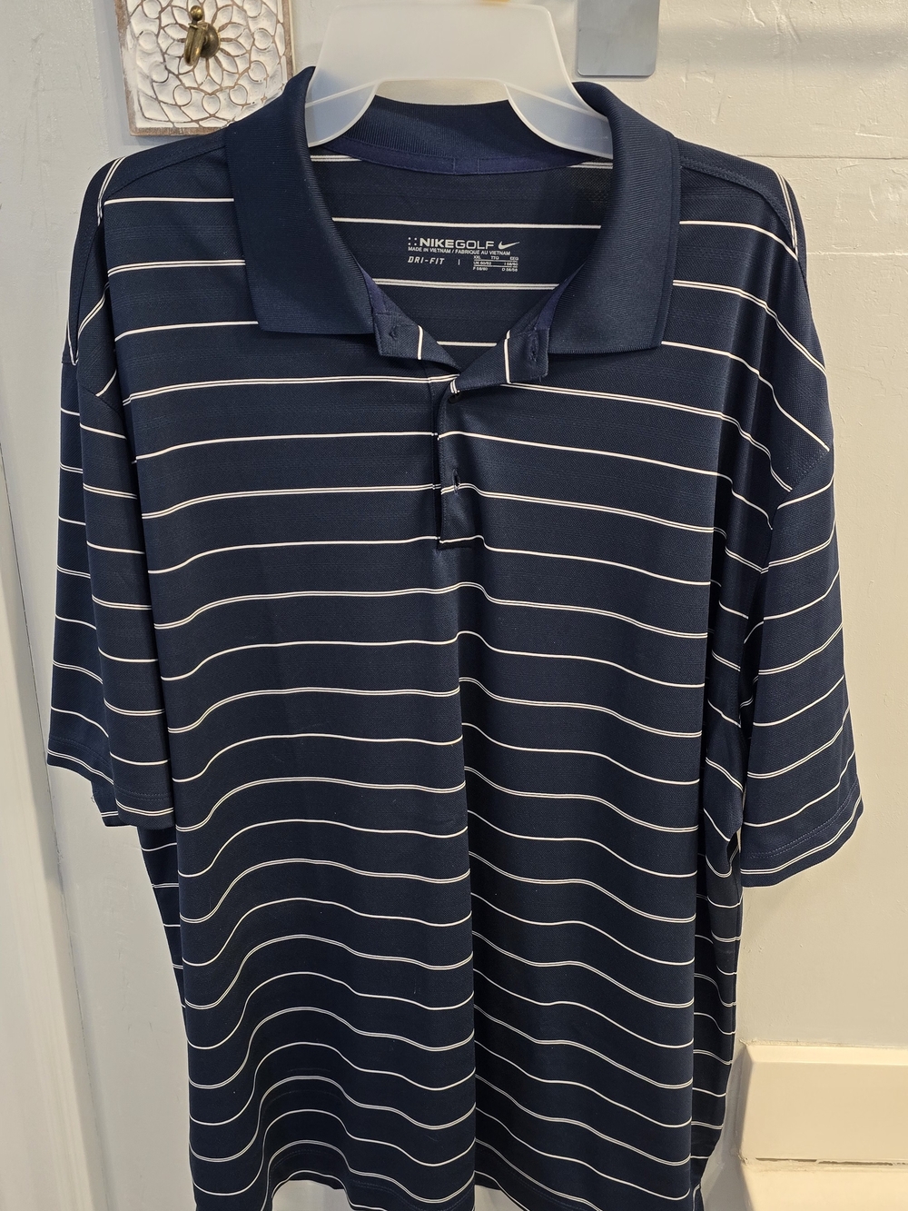 Nike Navy & White Striped Dri-FIT Polo